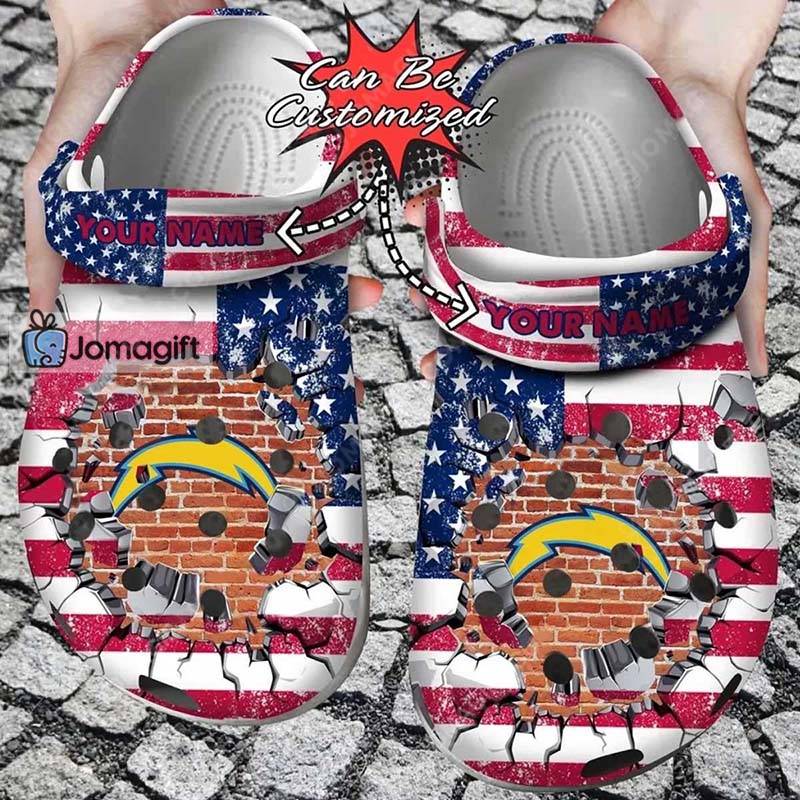 Customized Los Angeles Chargers Crocs American Flag Breaking Wall Gift 2 2