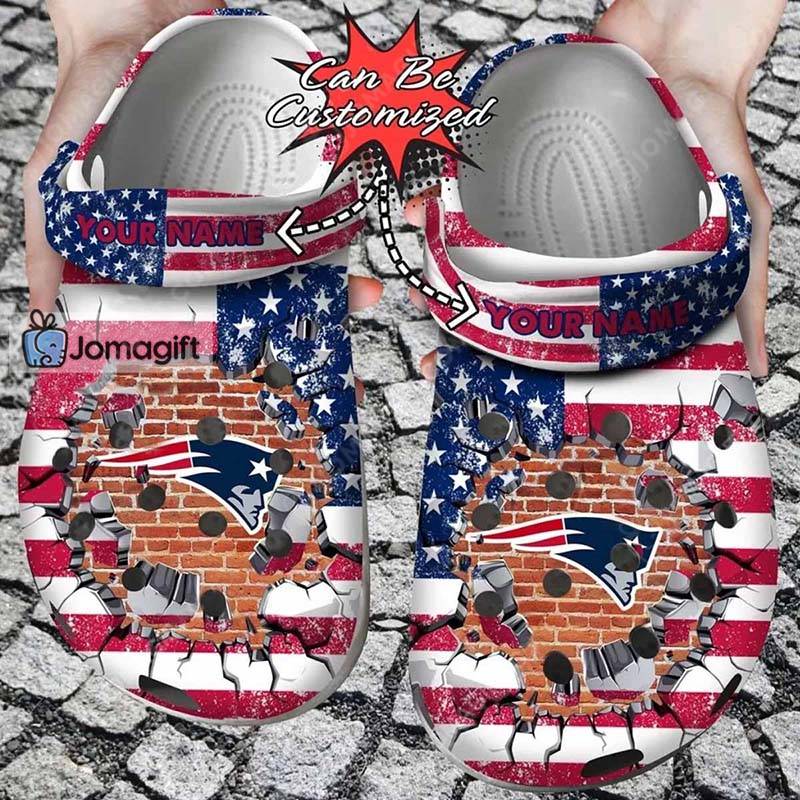 Customized New England Patriots Crocs American Flag Breaking Wall Gift 2 2