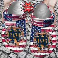 Customized Notre Dame Fighting Irish Crocs American Flag Breaking Wall Gift