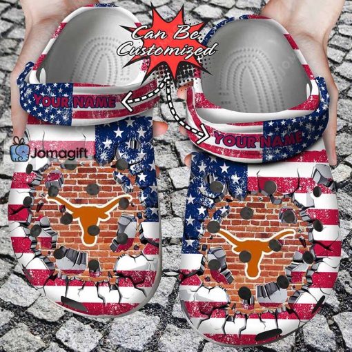 Customized Texas Longhorns Crocs American Flag Breaking Wall Gift