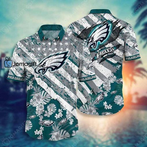 Philadelphia Eagles Hawaiian Shirt Floral Print American Flag Gift