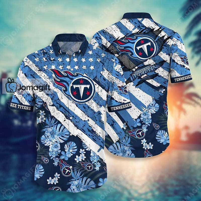 Tennessee Titans Hawaiian Shirt Floral Print American Flag Gift 1 1 Jomagift