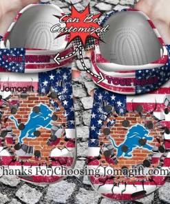 Detroit Lions Crocs American Flag Breaking Wall Gift