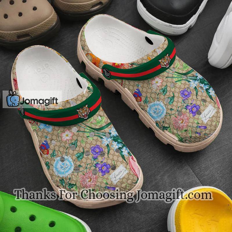 Gucci Flowers Khaki Pattern Crocs Gift 1