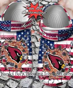 [Personalized] Arizona Cardinals American Flag Breaking Wall Crocs Gift