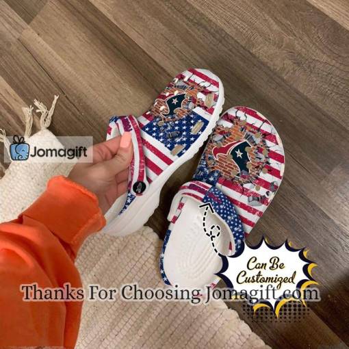 [Personalized] Houston Texans American Flag Breaking Wall Crocs Gift