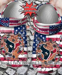 Customized Houston Texans Crocs American Flag Breaking Wall Gift