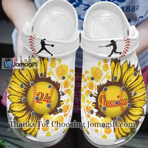 Personalized Softball White Sole Sunflower Girl Crocs Gift