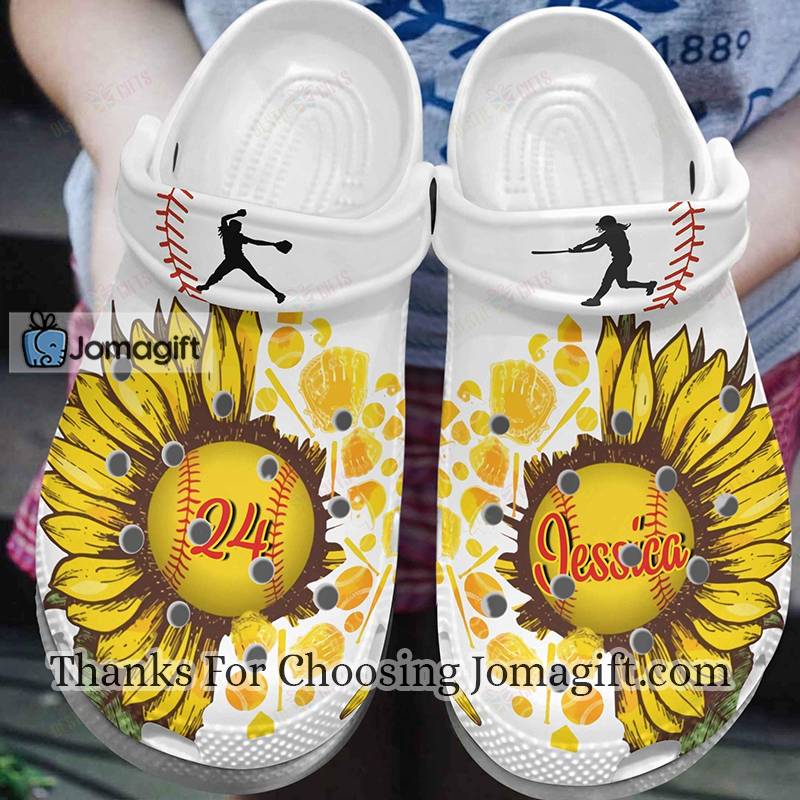 Personalized Softball White Sole Sunflower Girl Crocs Gift 1 Jomagift
