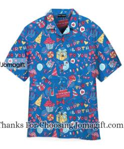 Amazing Happy Birthday On Blue Pattern Hawaiian Shirt