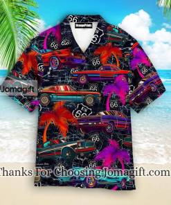 Amazing Neon Vintage Retro Muscle Car On Route 66 Hawaiian Shirt 2