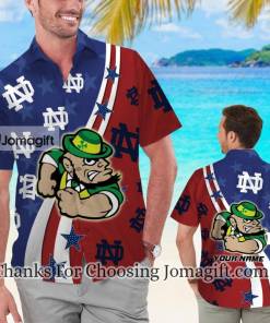 Amazing Notre Dame Fighting Irish American Flag Hawaiian Shirt With Custom Name Gift