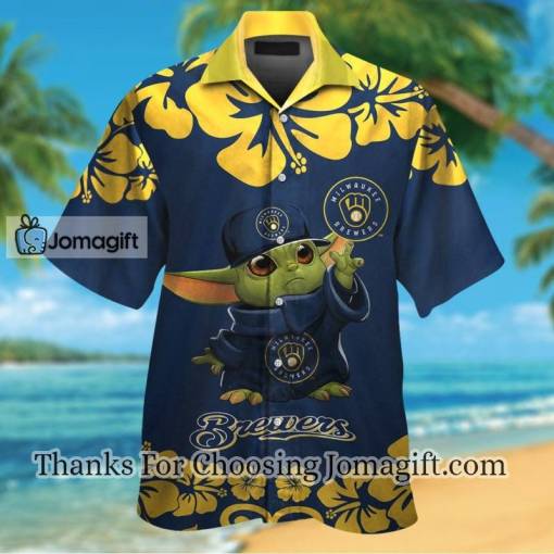 [Awesome] Milwaukee Brewers Baby Yoda Hawaiian Shirt Gift