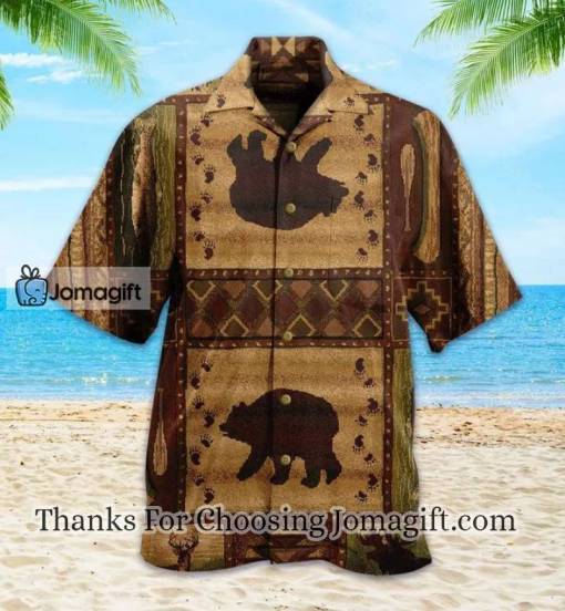 Bear Wilderness Rustic Brown Hawaiian Shirt