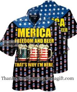 Beer Hawaiian Shirt American Flag Beer Cups Merica Freedom