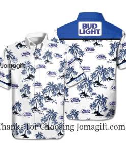 Beer Hawaiian Shirt Bud Light Beer Palm Trees White Blue