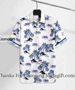 Beer Hawaiian Shirt Bud Light Beer Palm Trees White Blue