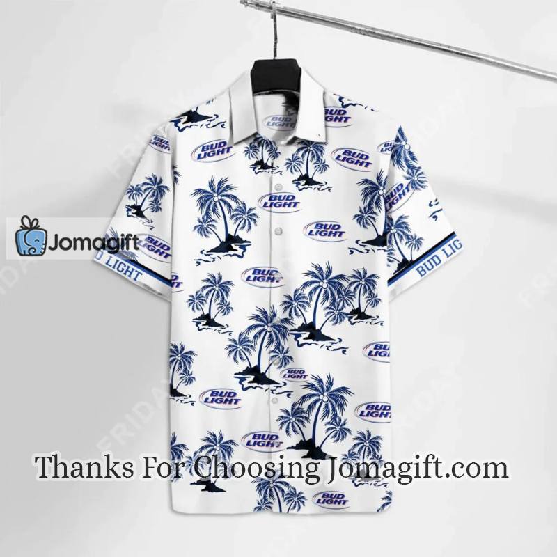 Beer Hawaiian Shirt Bud Light Beer Palm Trees White Blue 2
