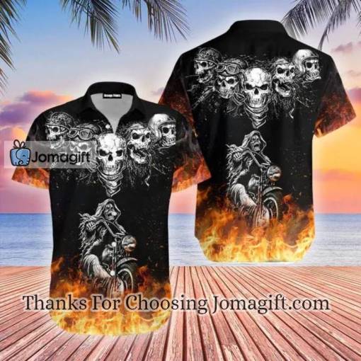 Biker Skulls On The Fire Hawaiian Shirt