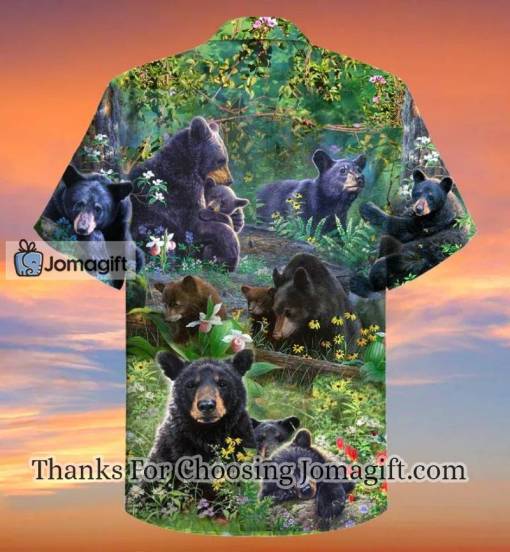 Black Bear Family Colorful Flower Jungle Hawaiian Shirt
