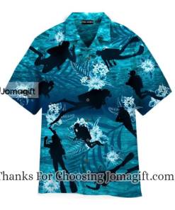Blue Scuba Diving Hibiscus Hawaiian Shirt