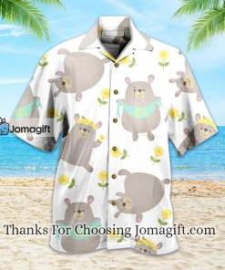 Cute Bear And Sunflower White Hawaiian Shirt 1