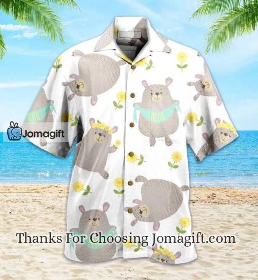 Cute Bear And Sunflower White Hawaiian Shirt