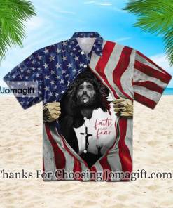Faith Over Fear Jesus Under American Flag Hawaiian Shirt