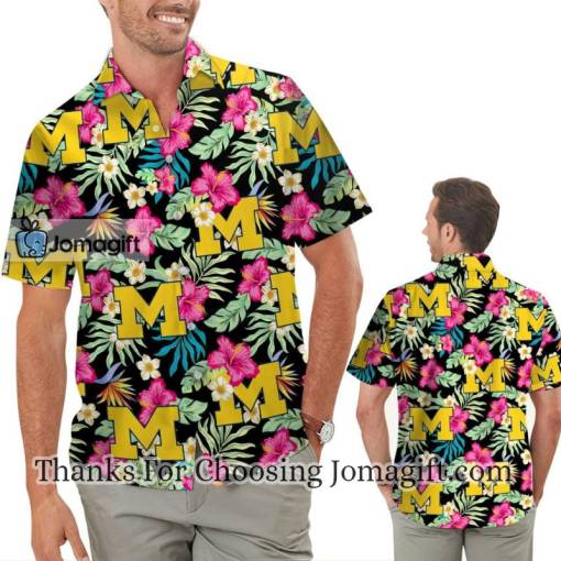 [Fashionable] Michigan Wolverines Hibiscus Hawaiian Shirts Gift