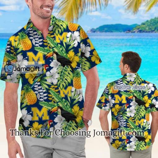 [Fashionable] Michigan Wolverines Personalized Parrot Floral Hawaiian Shirt Gift