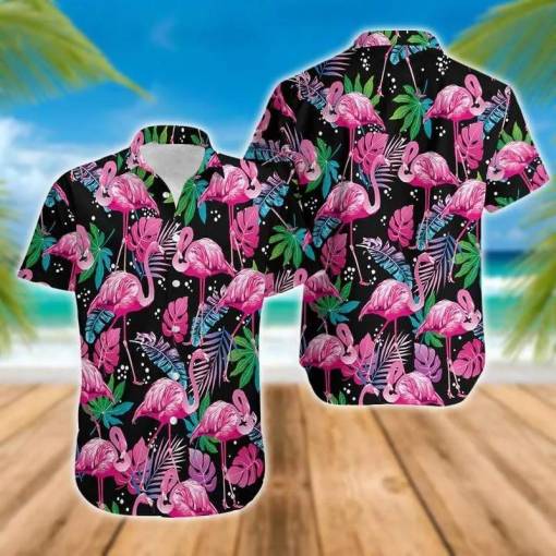 Flamingo Black Background Flamingo Tropical Hawaiian Shirt Flamingo Hawaii Shirt