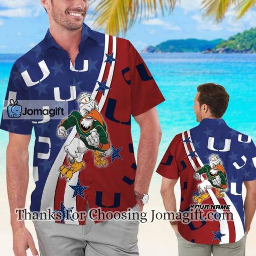 [High-Quality] Miami Hurricanes American Flag Personalized Hawaiian Shirt Gift