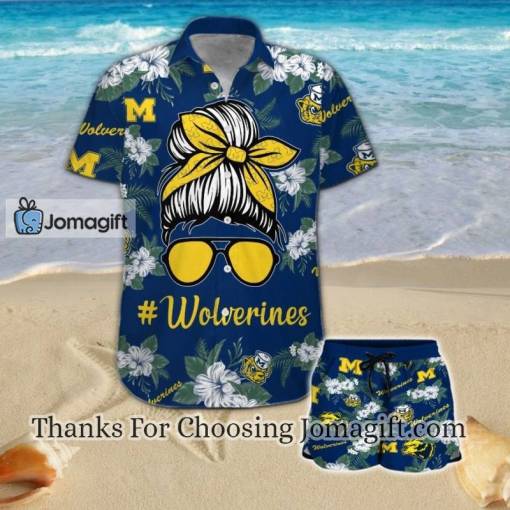 [High-Quality] Michigan Wolverines Girl Messy Bun Hawaiian Shirt Tif Gift