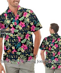 [High-Quality] Notre Dame Fighting Irish Hibiscus Hawaiian Shirt Gift