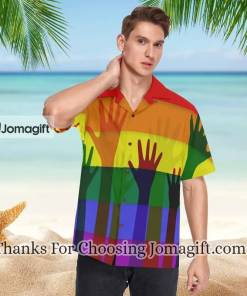 [High-quality] Lgbt Hawaiian Shirt Love Is Love Rainbow Striped Multicolor Black
