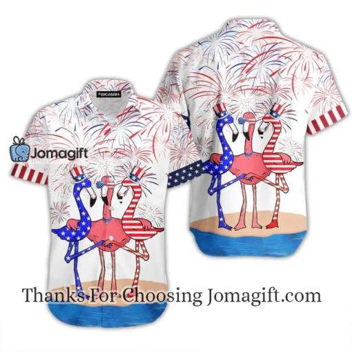 New Flamingo American Flag Firework Hawaiian Shirt