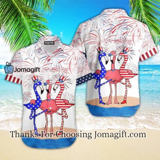 New Flamingo American Flag Firework Hawaiian Shirt