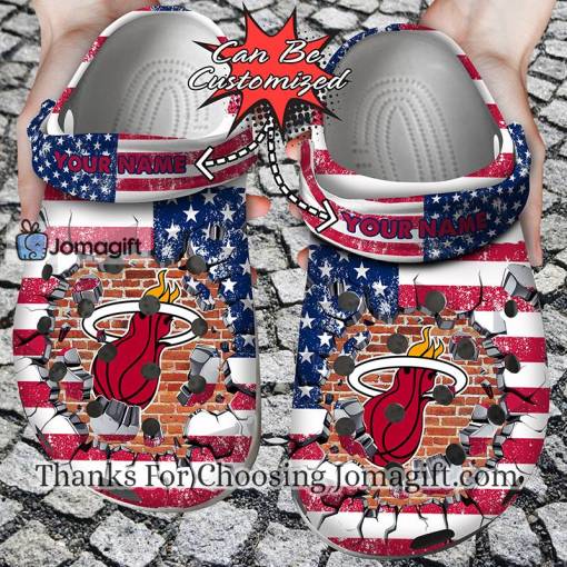 [Personalized] Miami Heat American Flag Breaking Wall Crocs Gift