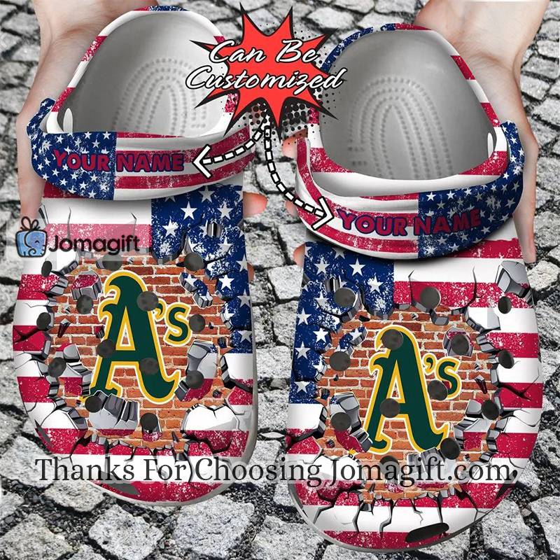 Personalized Oakland Athletics American Flag Crocs Gift 1