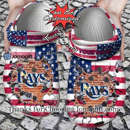 [Personalized] Tampa Bay Rays American Flag Breaking Wall Crocs Gift
