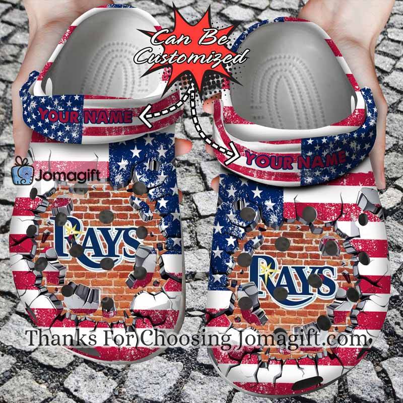 Personalized Tampa Bay Rays American Flag Breaking Wall Crocs Gift 2