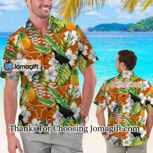 [Personalized Texas Longhorns Parrot Floral Hawaiian Shirt Gift