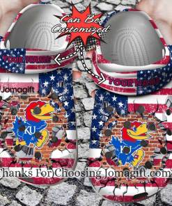 [Popular] Custom Name  Kansas Jayhawks American Flag Crocs Gift