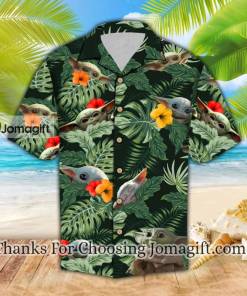 SW Hawaiian Shirt Baby Yoda Grogu Hibiscus Flower Tropical 3d Green