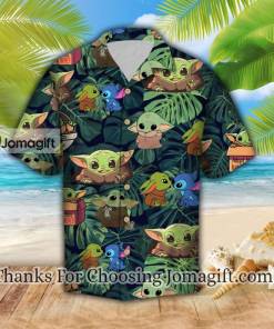 SW Hawaiian Shirt Baby Yoda Grogu Stitch Cute Green 1