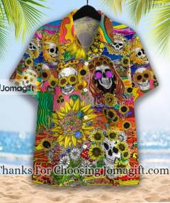 Sunflower Skull Hippie Hawaiian Shirt 1