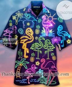Trending Neon Light Flamingo Pineapple Hawaiian Shirt Gift