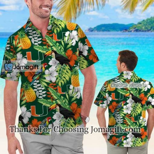[Trendy] Miami Hurricanes Personalized Parrot Floral Hawaiian Shirt Gift