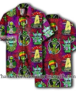 UFO Alien Hawaiian Shirt Alien Weed Hippie Tripp
