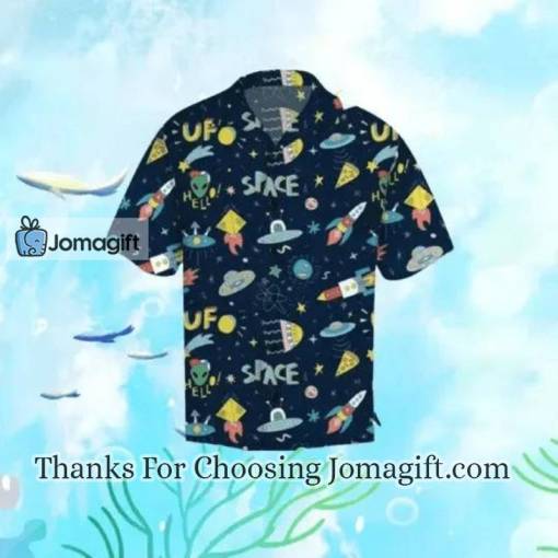 UFO Hawaii Shirt In Space Pattern Black